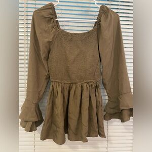 Hayley olive babydoll blouse, bell sleeves size s.  Never worn NWT runs small